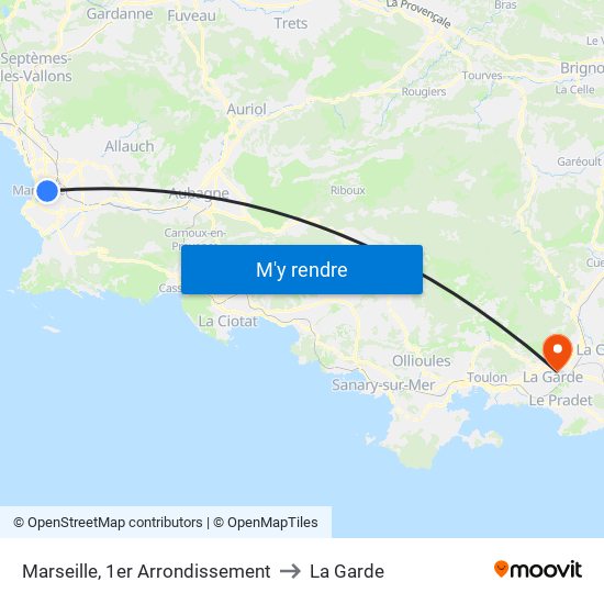 Marseille, 1er Arrondissement to La Garde map