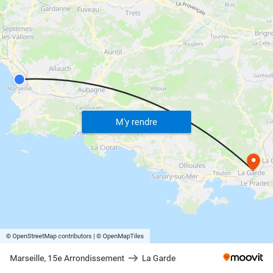 Marseille, 15e Arrondissement to La Garde map