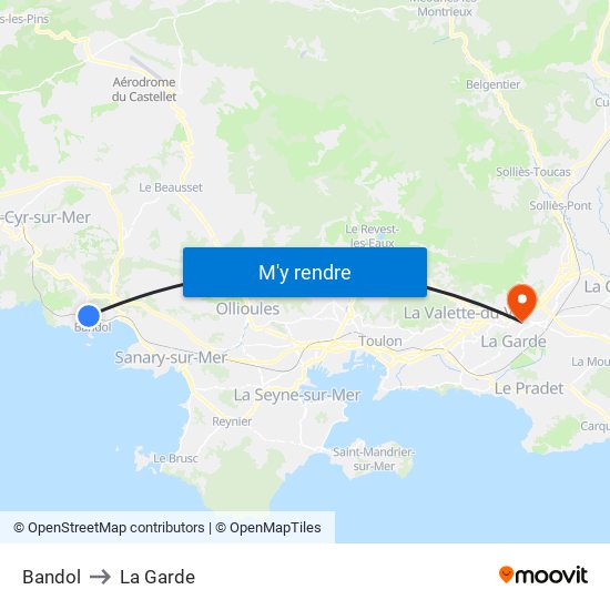 Bandol to La Garde map