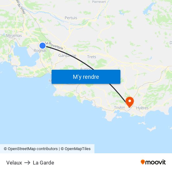 Velaux to La Garde map