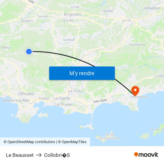 Le Beausset to Collobri�S map