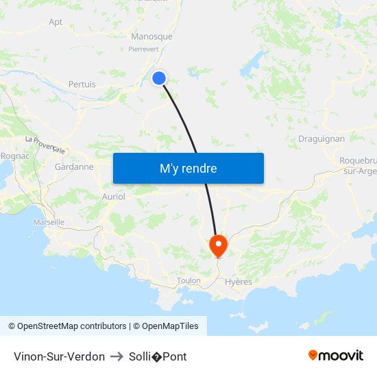 Vinon-Sur-Verdon to Solli�Pont map