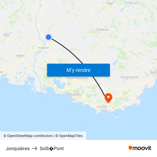 Jonquières to Solli�Pont map
