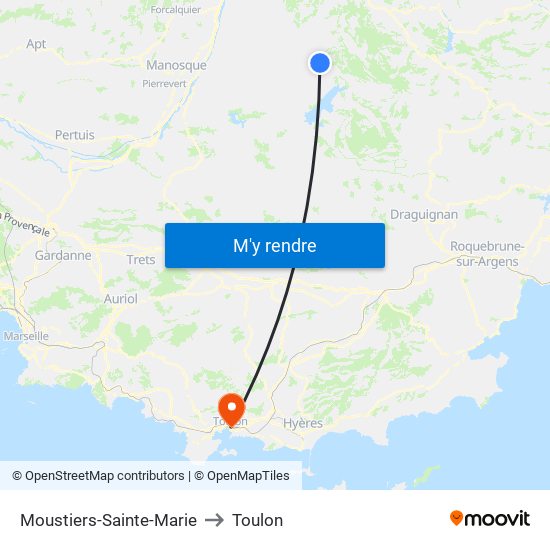 Moustiers-Sainte-Marie to Toulon map