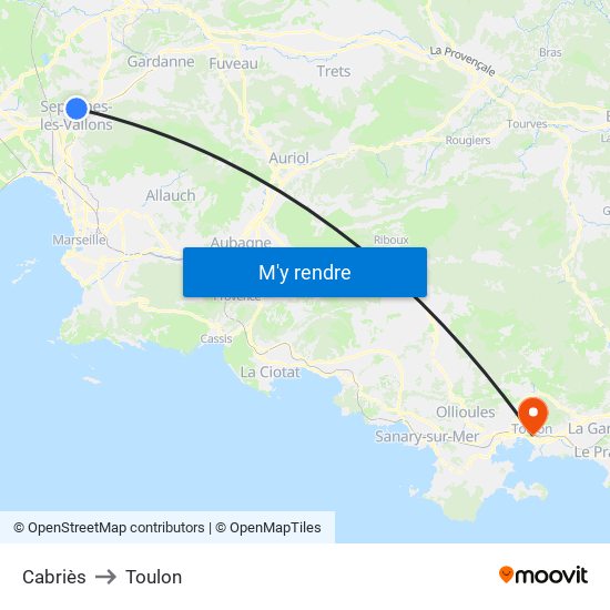 Cabriès to Toulon map