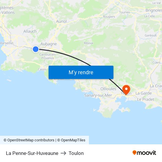La Penne-Sur-Huveaune to Toulon map