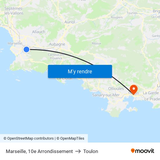 Marseille, 10e Arrondissement to Toulon map