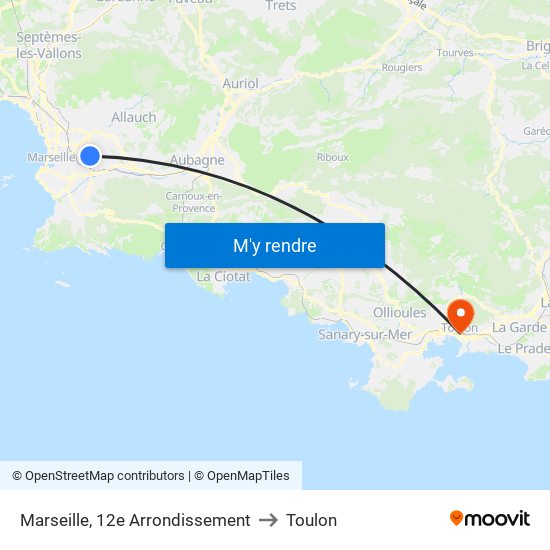 Marseille, 12e Arrondissement to Toulon map
