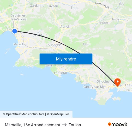 Marseille, 16e Arrondissement to Toulon map