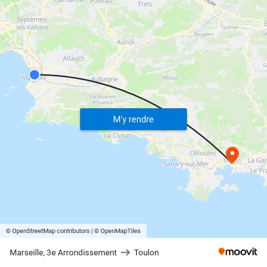 Marseille, 3e Arrondissement to Toulon map