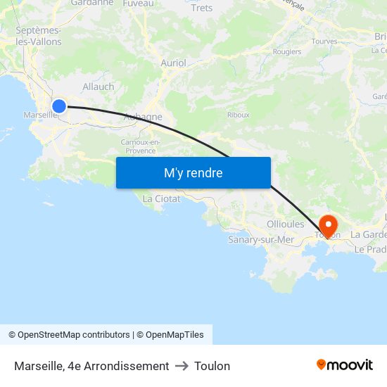 Marseille, 4e Arrondissement to Toulon map