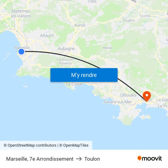 Marseille, 7e Arrondissement to Toulon map