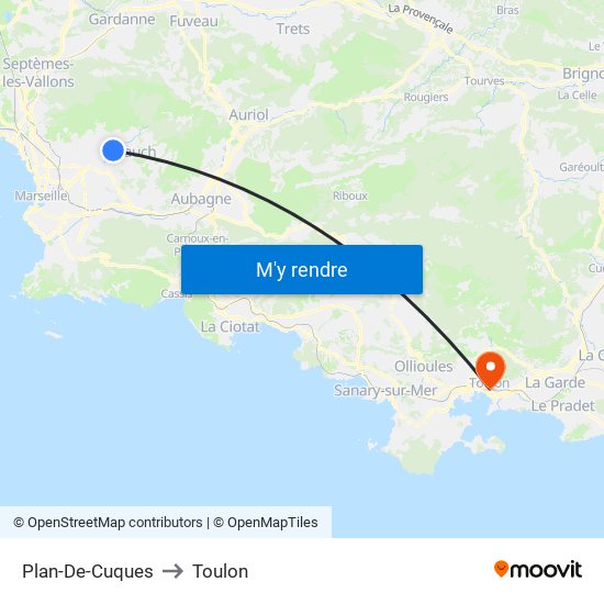 Plan-De-Cuques to Toulon map