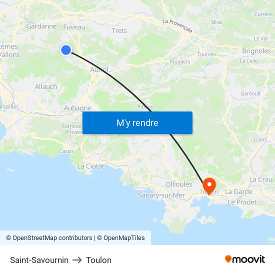 Saint-Savournin to Toulon map