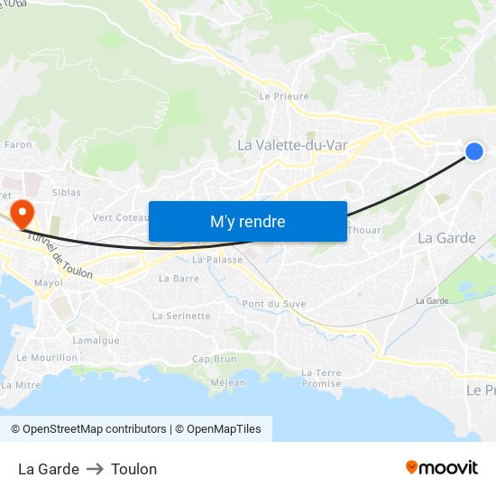 La Garde to Toulon map