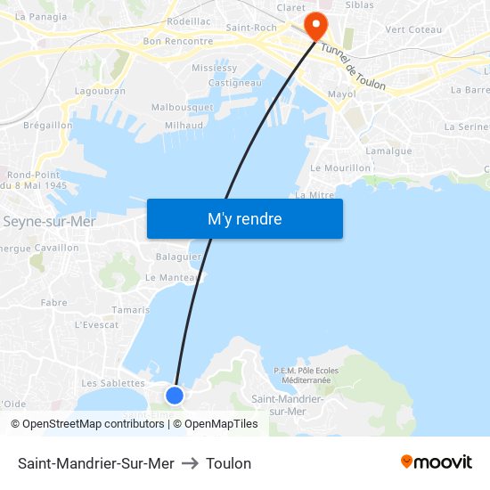 Saint-Mandrier-Sur-Mer to Toulon map