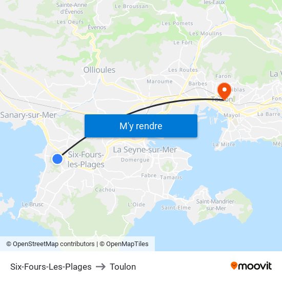 Six-Fours-Les-Plages to Toulon map