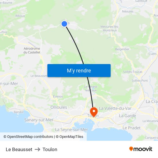 Le Beausset to Toulon map