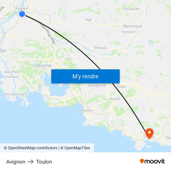 Avignon to Toulon map