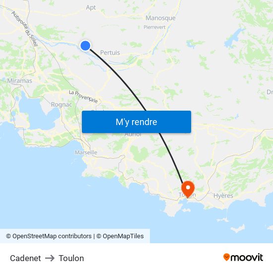 Cadenet to Toulon map