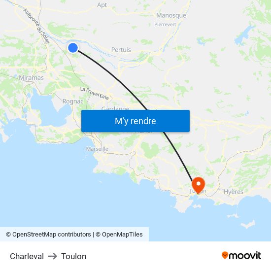 Charleval to Toulon map