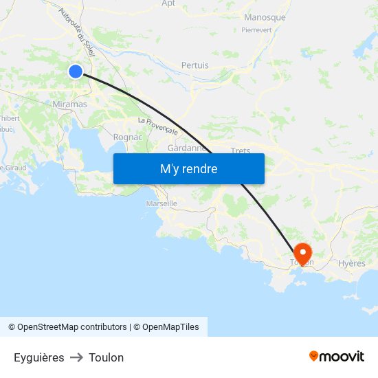 Eyguières to Toulon map