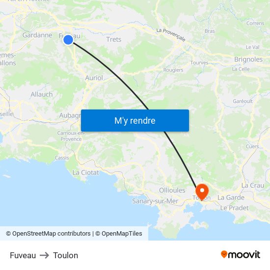 Fuveau to Toulon map