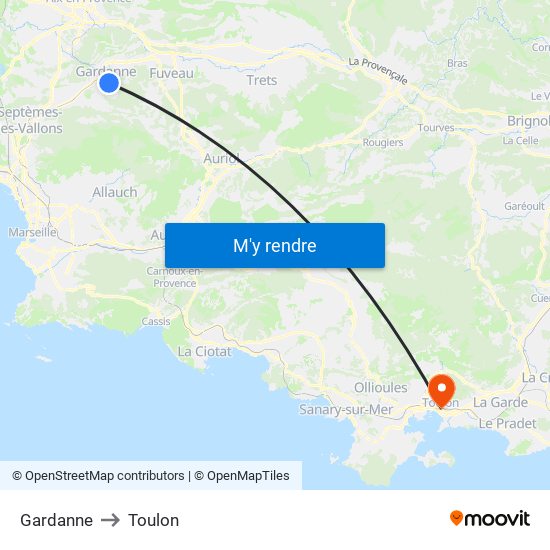 Gardanne to Toulon map