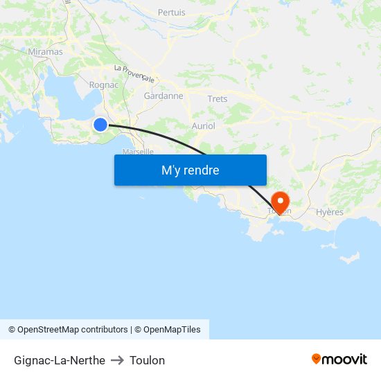 Gignac-La-Nerthe to Toulon map