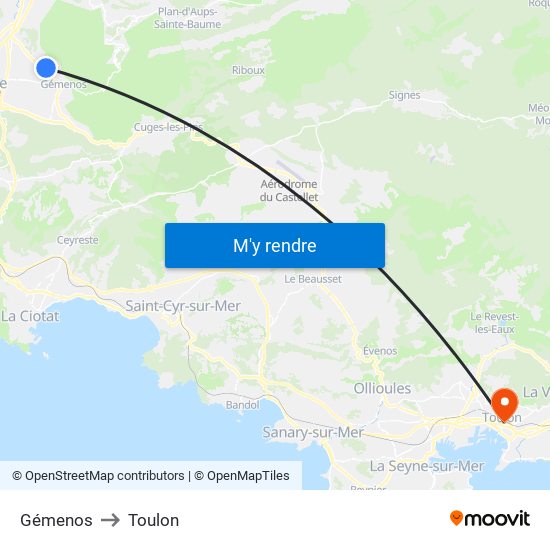 Gémenos to Toulon map