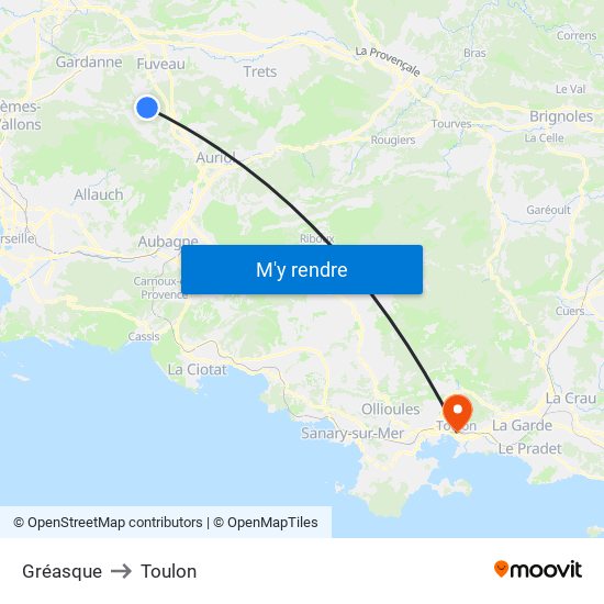 Gréasque to Toulon map