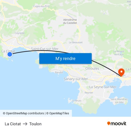 La Ciotat to Toulon map