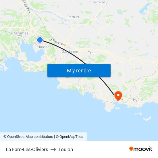 La Fare-Les-Oliviers to Toulon map