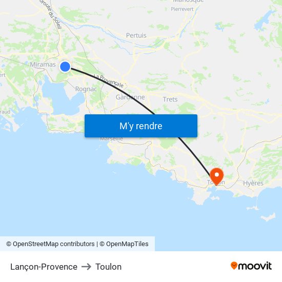 Lançon-Provence to Toulon map