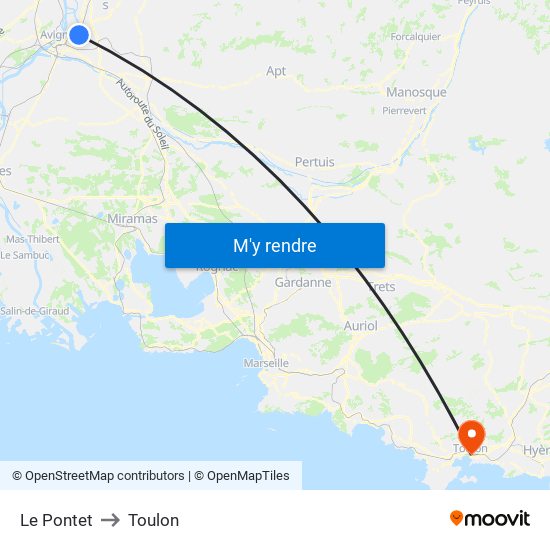 Le Pontet to Toulon map