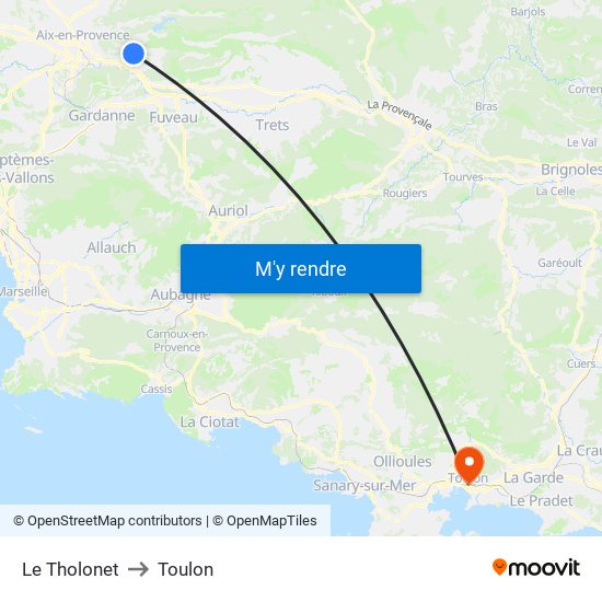 Le Tholonet to Toulon map