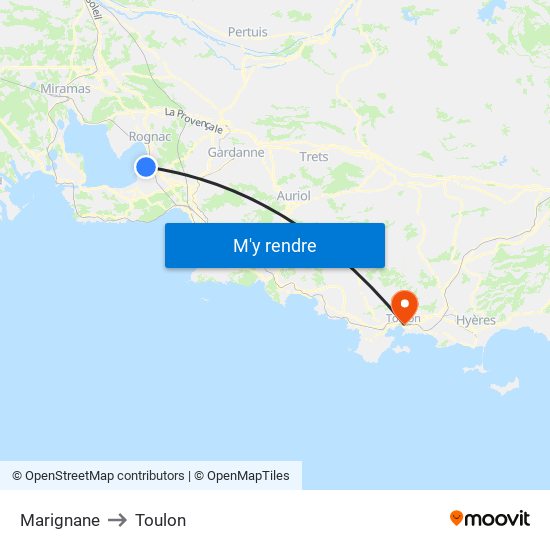 Marignane to Toulon map