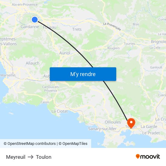 Meyreuil to Toulon map