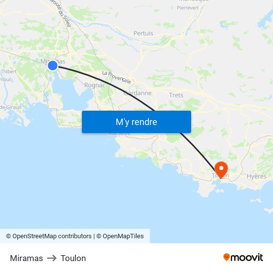 Miramas to Toulon map