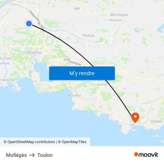 Mollégès to Toulon map