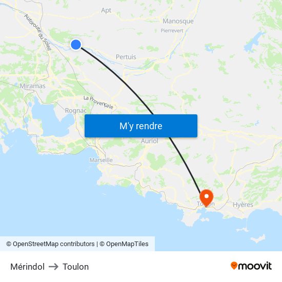 Mérindol to Toulon map