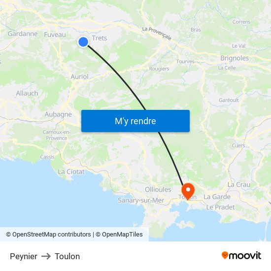 Peynier to Toulon map