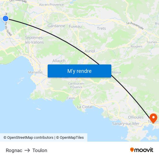 Rognac to Toulon map
