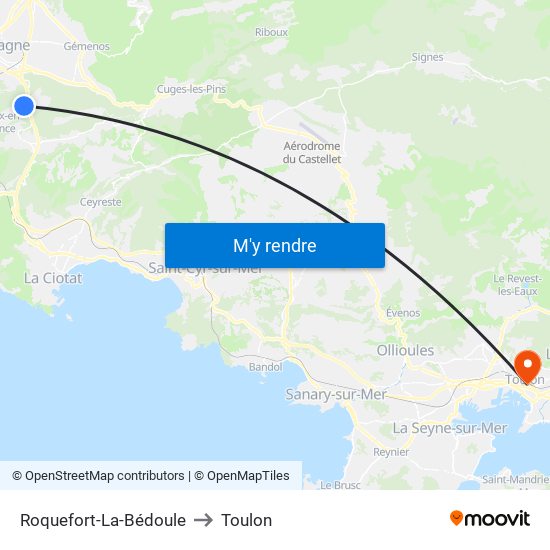 Roquefort-La-Bédoule to Toulon map