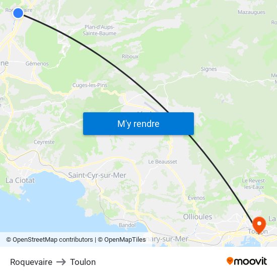 Roquevaire to Toulon map