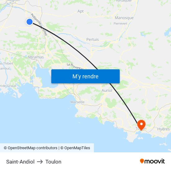 Saint-Andiol to Toulon map