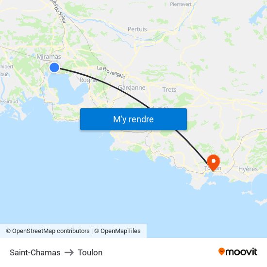 Saint-Chamas to Toulon map