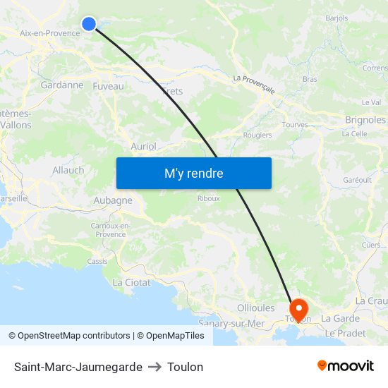 Saint-Marc-Jaumegarde to Toulon map