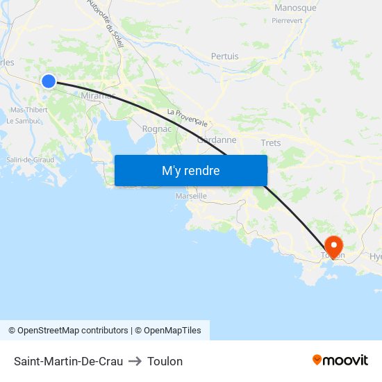 Saint-Martin-De-Crau to Toulon map