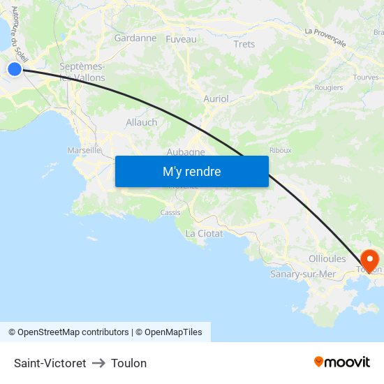 Saint-Victoret to Toulon map